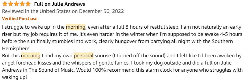Second Google review of a wake-up machine, similarly praising its quality and effectiveness.